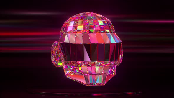 The Diamond Helmet Turns From Side to Side on a Dark Abstract Background