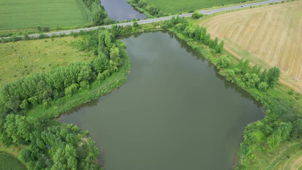 Top Aerial View of Big Lake and Fields