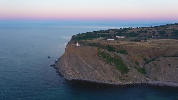 Aerial view to a sea cape at sunrise. Cape Emine, Bulgaria