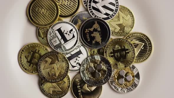 Rotating shot of Bitcoins