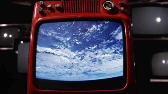 View Of Earth from the International Space Station (ISS) in Space on a Retro TV.