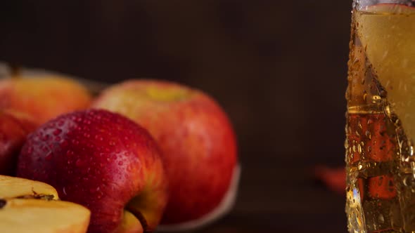 Wet Apples and Glass of Fresh Juice