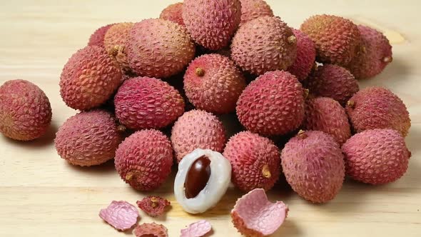 Heap of fresh raw ripe exotic lychee fruit 