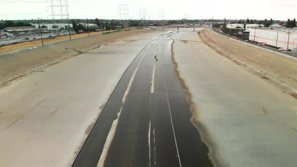 Aerial of Dry LA River Canal