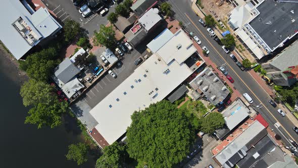 Aerial of Overhead View of Historic City New Hope Pennsylvania the Small Town Residential Suburban