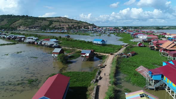 Farming and fishing village near Siem Reap in Cambodia seen from the sky