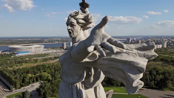 Drone View of the Epic Famous Soviet Sculpture The Motherland Calls