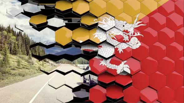 Bhutan Flag Hexagon Transition - 4K Resolution alt