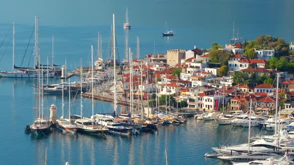 Luxury Yachts in Datca Harbour at Sunny Day Turkey