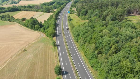 german autobahn from above through landscape