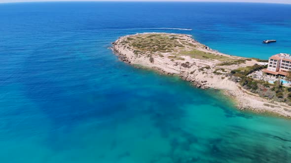 Aerial View of Beautiful Bay with Crystal Clear Water in Mediterranean, on Sunny Day