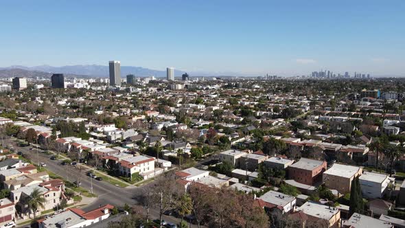 Aerial View Above MidCity Neighborhood in Central Los Angeles