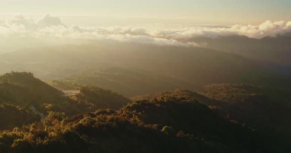 Aerial View of Temple at Sunrise