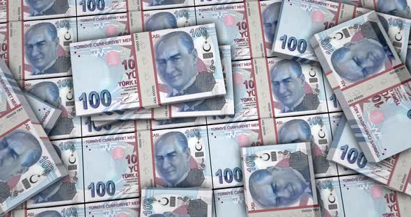 Turkish lira money banknotes packs surface