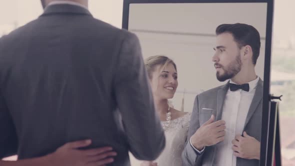 Happy Bride and Groom in Wedding Dress Prepare for Married in Wedding Ceremony