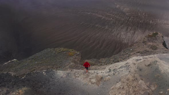 Traveler Enjoying Capelinhos Volcano in Atlentic Ocean Faial Island Azores