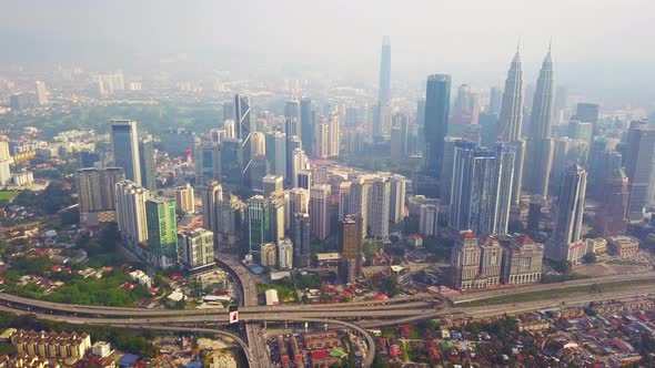 Aerial view of Kuala Lumpur Downtown, Malaysia in urban city in Asia. Skyscraper high-rise buildings