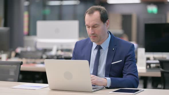 Businessman Celebrating Success While Using Laptop in Office