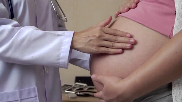 Pregnant Woman and Gynecologist Doctor at Hospital