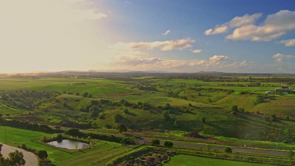 Australian Countryside Aerial View of Farmland and Natural Scenery 