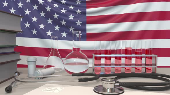 Clinic Laboratory Equipment on American Flag Background