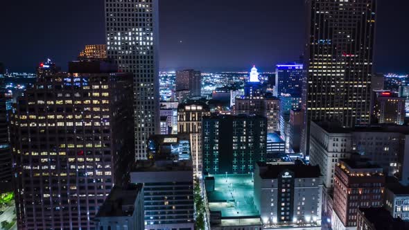 New Orleans night time drone aerial Hyperlapse