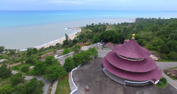 Aerial Pagoda with blue ocean view