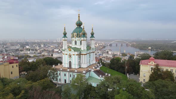 Kyiv, Ukraine Aerial View in Autumn : St. Andrew's Church. Kiev