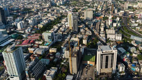 time lapse of Bangkok city downtown skyline and expressway road