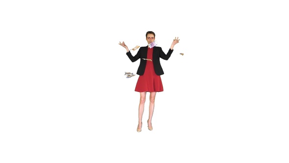 Business Woman in Red Dress Throwing Money in The Air On