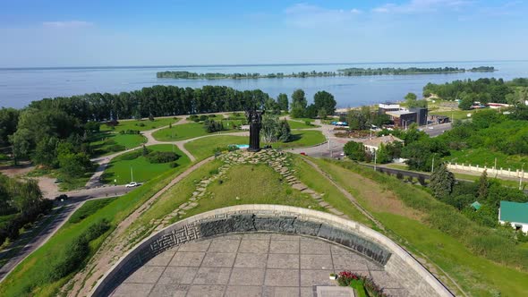 Aerial View of the Hill of Glory and Dnieper River at Cherkasy City