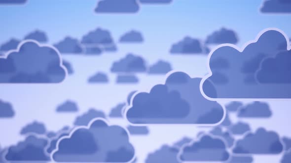 Endless animation of flying over concept clouds icons in the sky. Loopable. HD