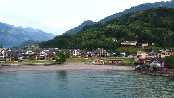 Aerial view of the Bijouswiss lake in Flumserberg, Switzerland