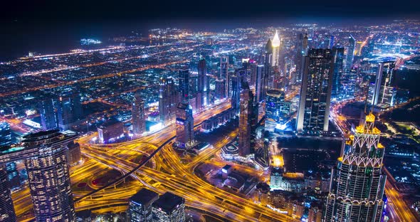 Dubai downtown at night. Time lapse