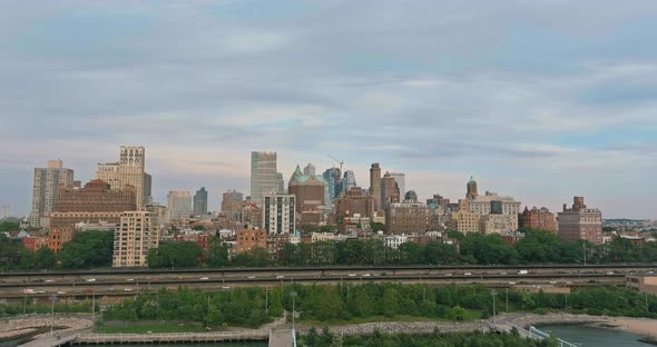 New York City Brooklyn Skyline Aerial View with Street Skyscrapers