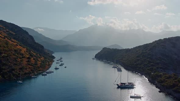 Aerial Footage of the Picturesque Bay of the Many Islands Near Marmaris Participants of the Sailing