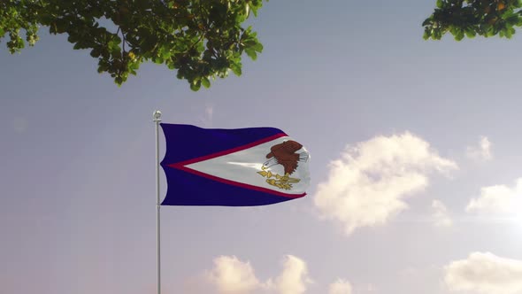 American Samoa Flag With  Modern City 