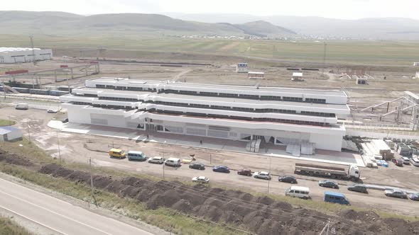 Samtskhe-Javakheti, Georgia - August 22 2021: Aerial view of Akhalkalaki railway station