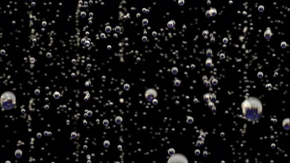 Transparent Bubbles Go Up Underwater Over Black Background