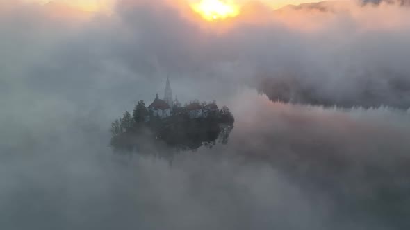 Lake Bled on a misty autumn morning