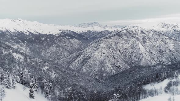 Aerial View of Snow Capped Mountain Range