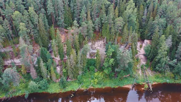 Aerial Shot of the Cliff of Sietiniezis Rock, Latvia, Gauja National Park