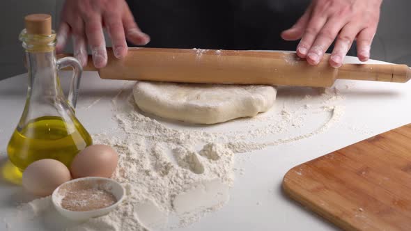 Chef Makes Ossetian Pie and Rolls Out Dough with Rolling Pin