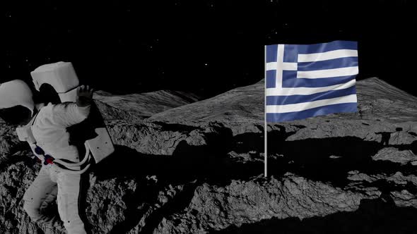 Astronaut Planting Greece Flag on the Moon alt