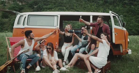 Big Group of Friends at the Picnic Party Drinking