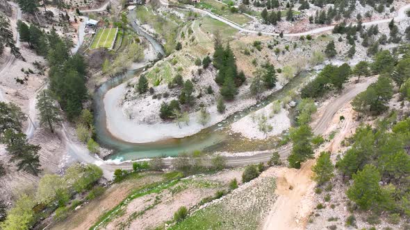 Mountain river high in the mountains aerial view 4 K