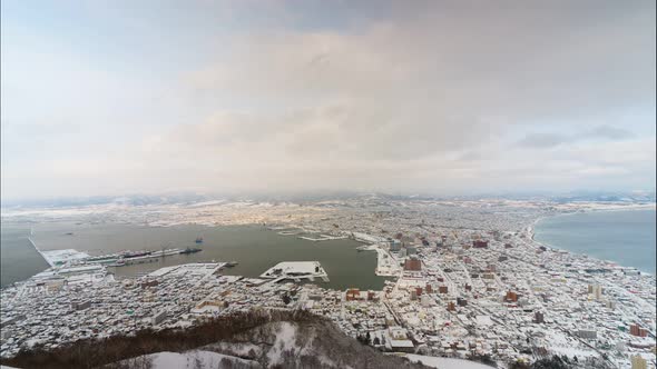 Beautiful landscape top of view at Hakodate city in Hokkaido Japan