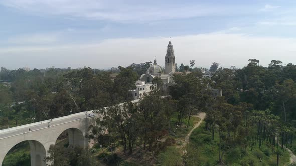 Aerial of Museum of Man and Cabrillo Bridge