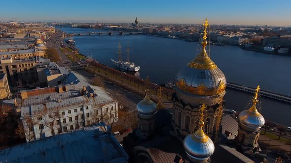 Aerial Footage of Golden Dome of Church of the Assumption of the Blessed Virgin Mary Blockade Temple