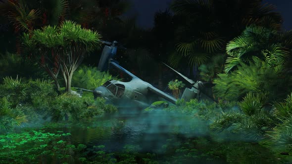 Wrecked Helicopter In The Jungle